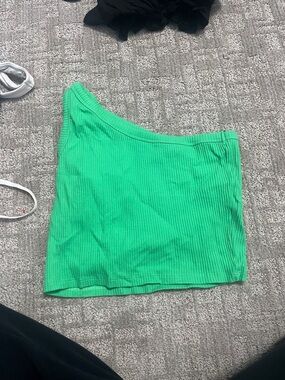 Zara One-Shoulder Ribbed Top - Green